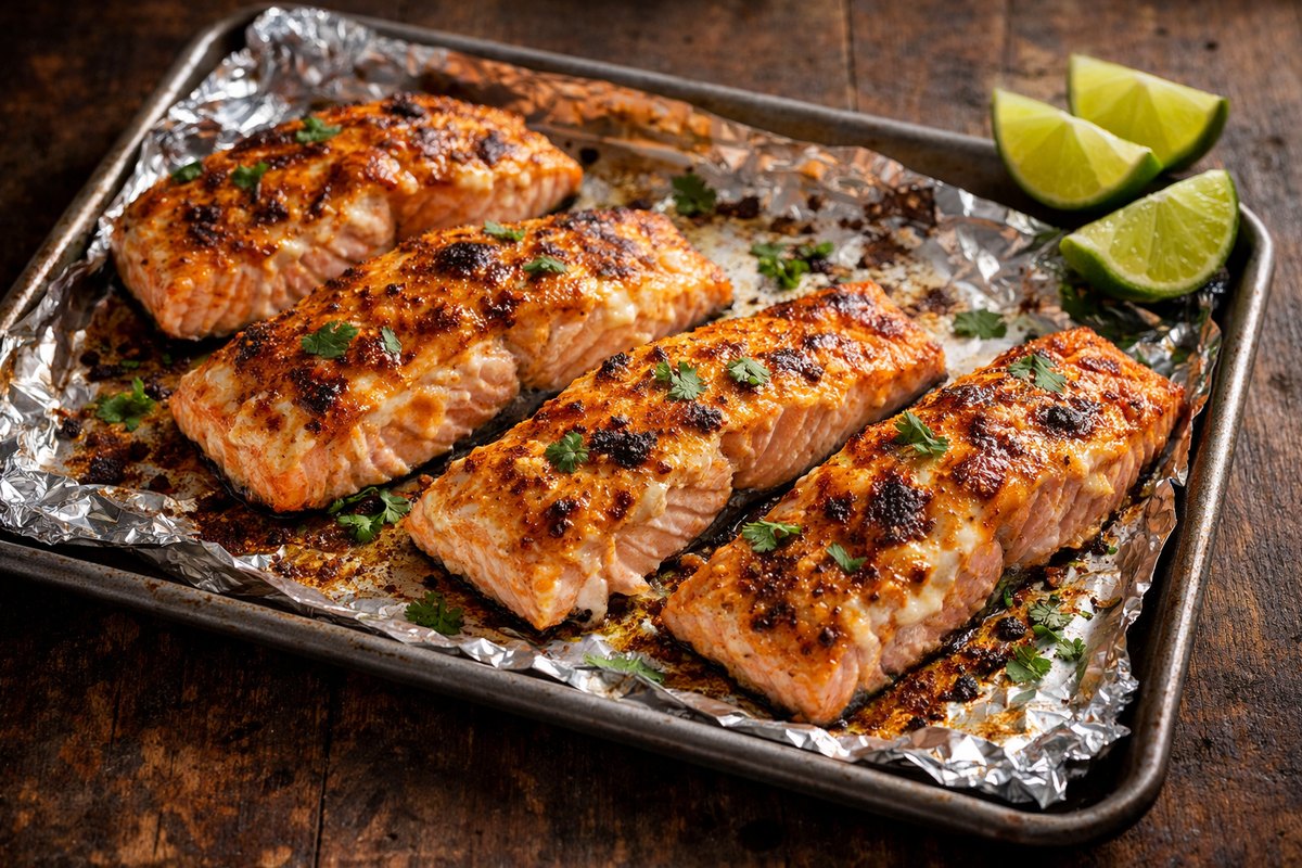Broiled Tikka Salmon with Lime Mayo Glaze