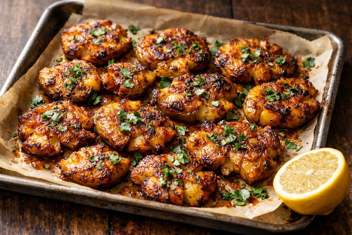 Crispy Smashed Potatoes with Indian Spice